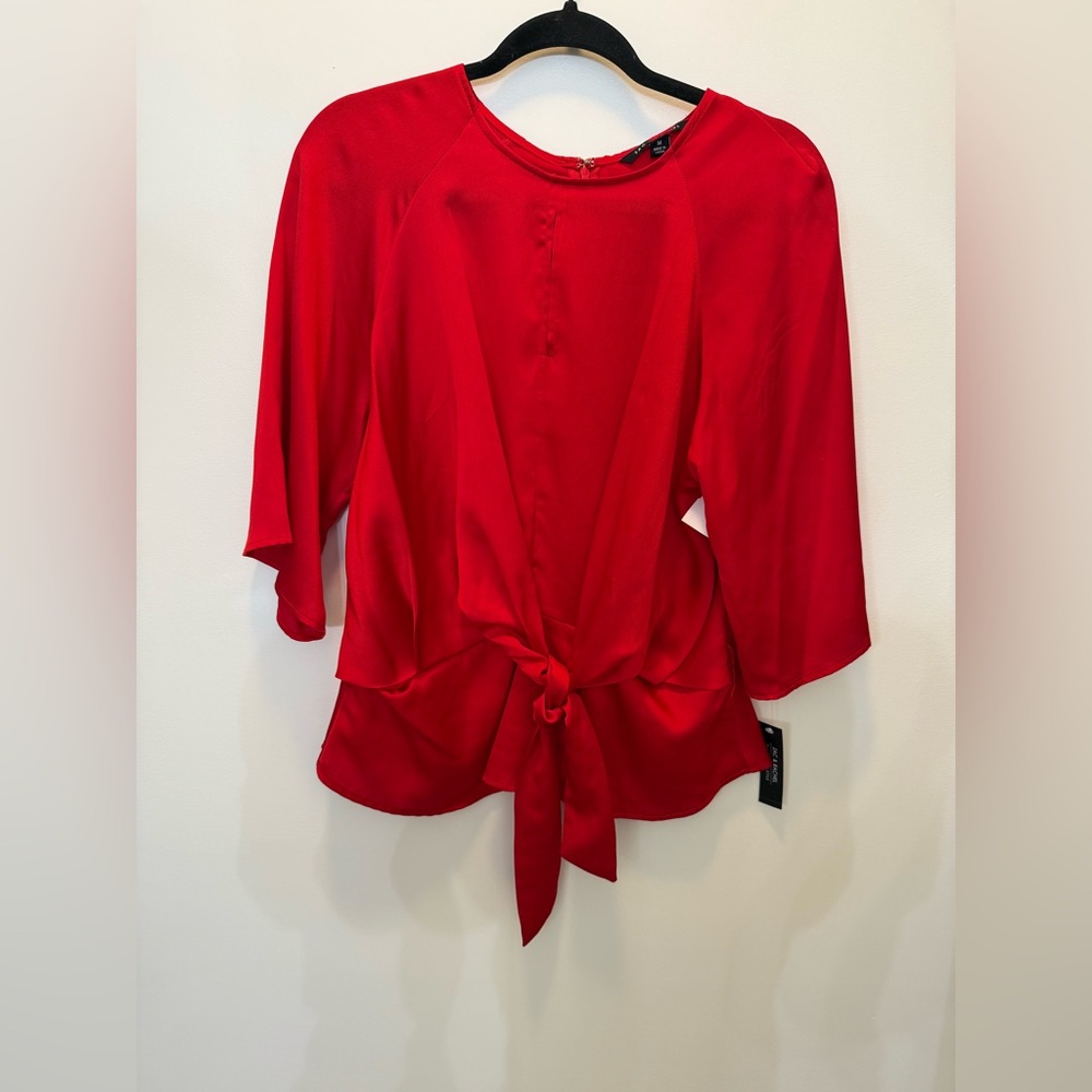 NWT Zac & Rachel Red Tie Front 3/4 Sleeve Blouse - Size M - Picture 7 of 13